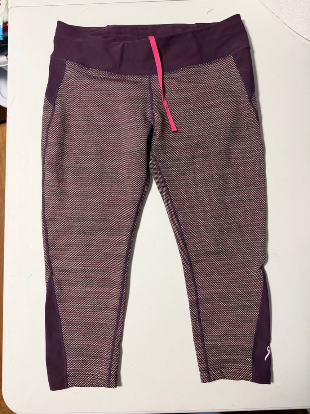 Women's Purple Knit Performance Capris with Pink Drawcord